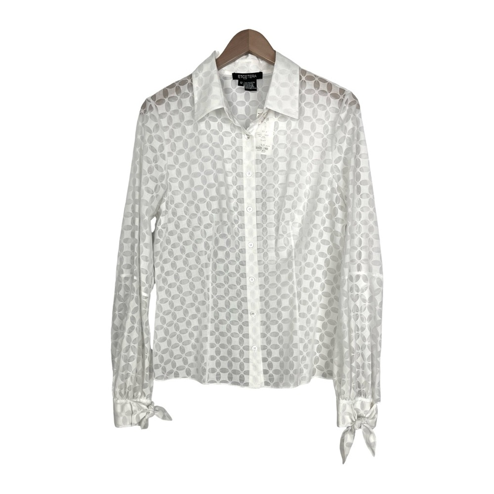 Etcetera White Sheer Geometric Button-Down Shirt